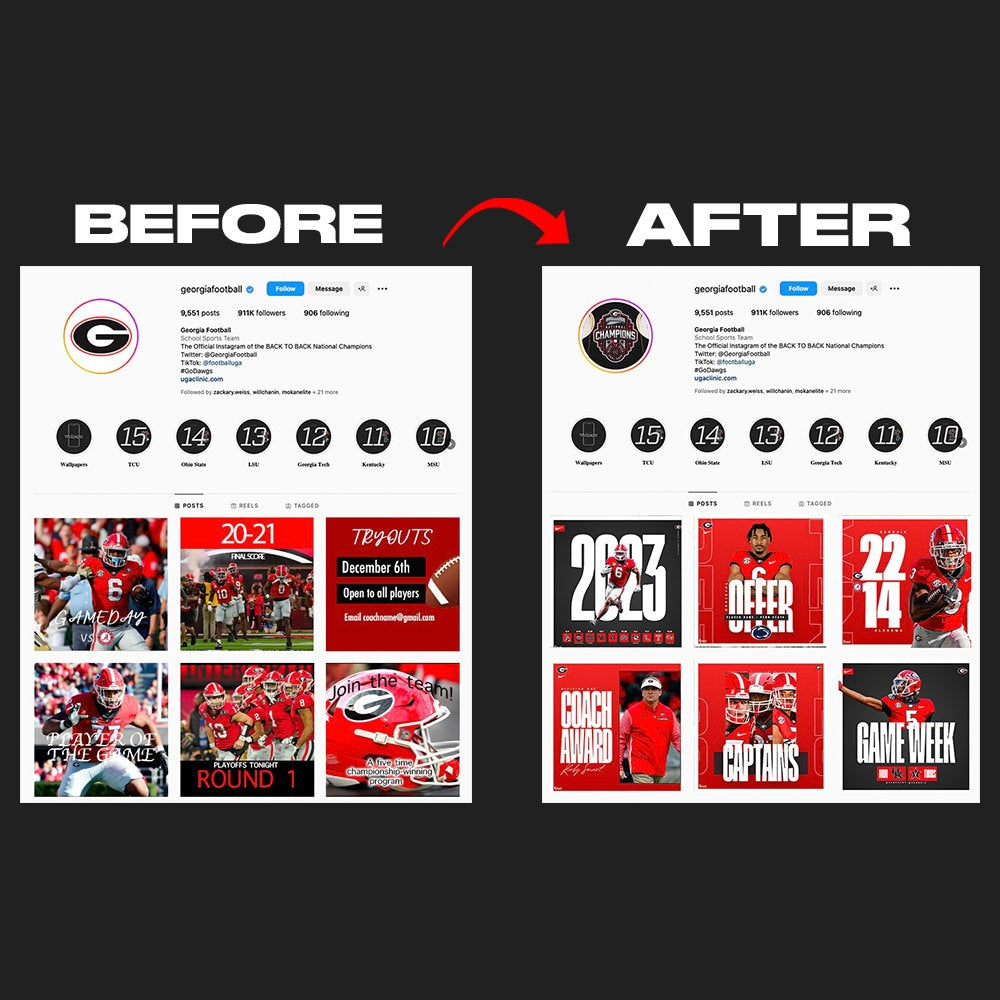 Professional Sports Team Canva Instagram Templates - 11 Graphics - Gameday, Committed, Tryouts, etc - Football, Soccer, Lacrosse, Basketball