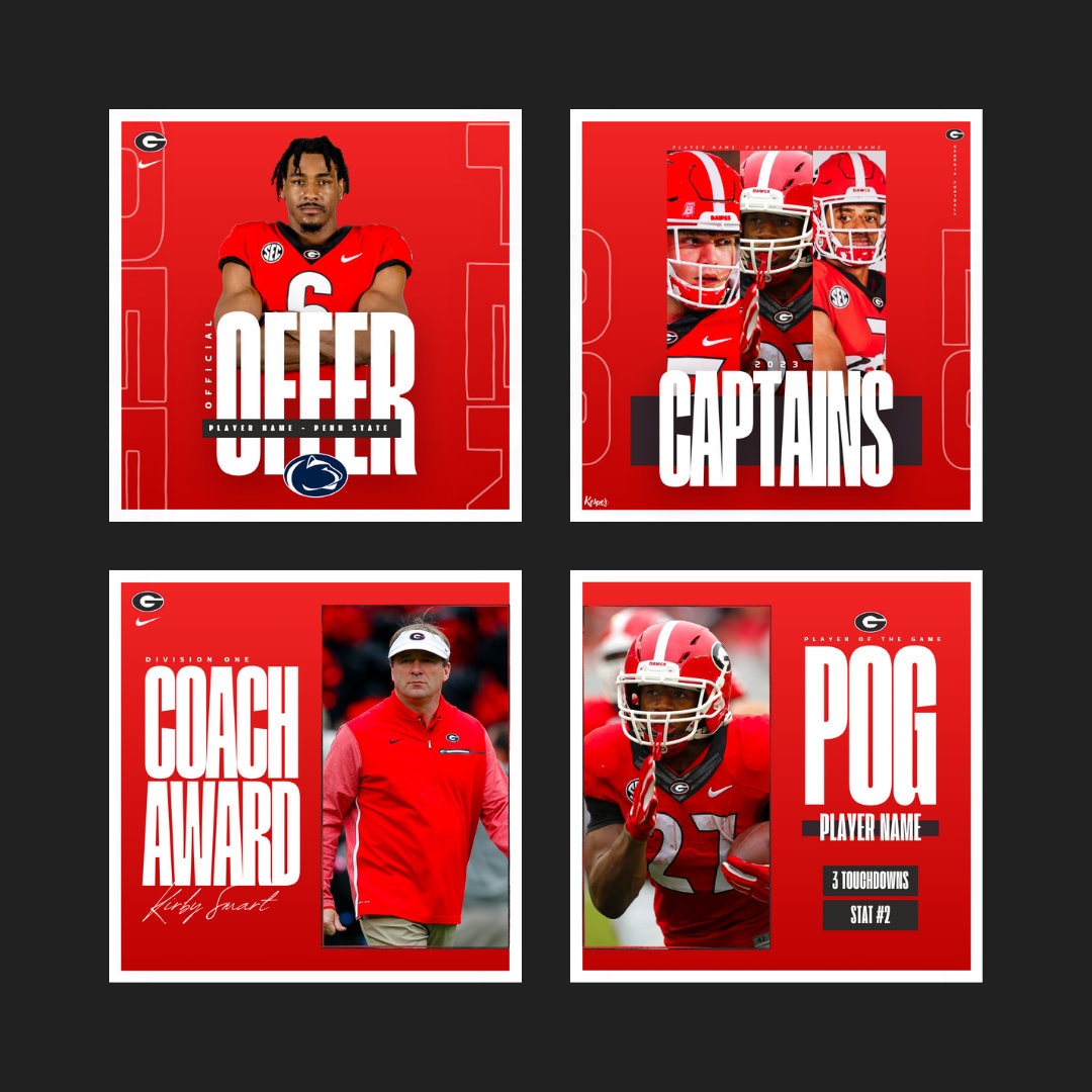 Professional Sports Team Canva Instagram Templates - 11 Graphics - Gameday, Committed, Tryouts, etc - Football, Soccer, Lacrosse, Basketball