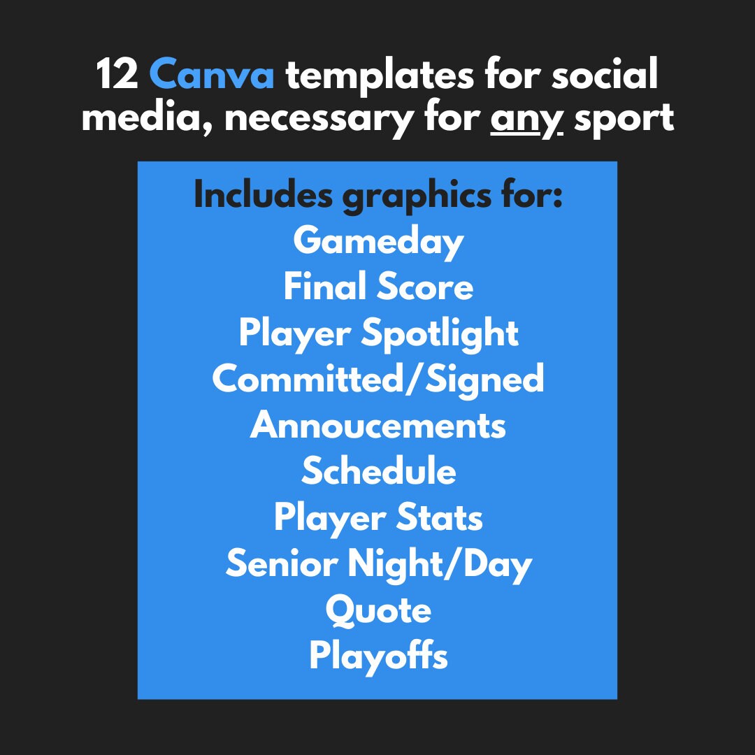 Professional Canva Sports Templates - 12 Customizable Graphics for Social Media - Gameday, Final Score, Committed, Schedule, Senior Night