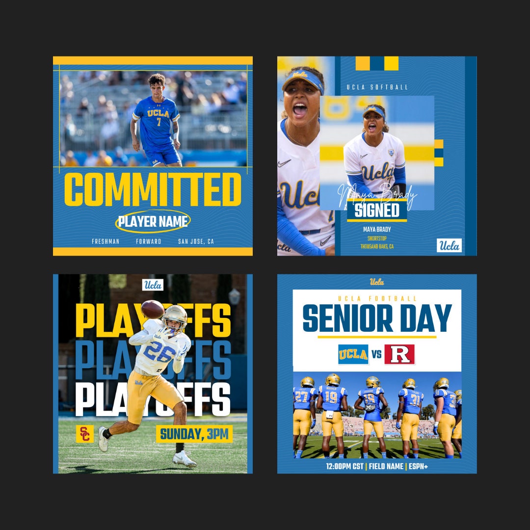 Professional Canva Sports Templates - 12 Customizable Graphics for Social Media - Gameday, Final Score, Committed, Schedule, Senior Night