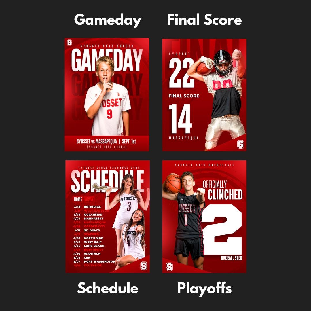 Professional Canva Sports Templates - 12 Customizable Graphics for Social Media / Instagram - Gameday, Final Score, Schedule, Senior Night