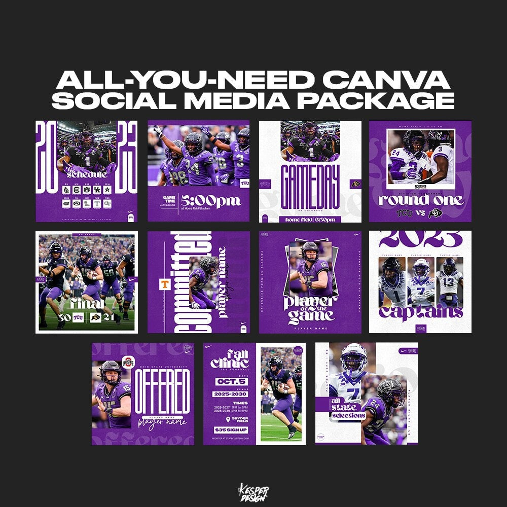 Sports Team Canva Instagram Templates - 11 Graphics - Gameday/Matchday - Football, Soccer, Lacrosse, Basketball - High School College Teams