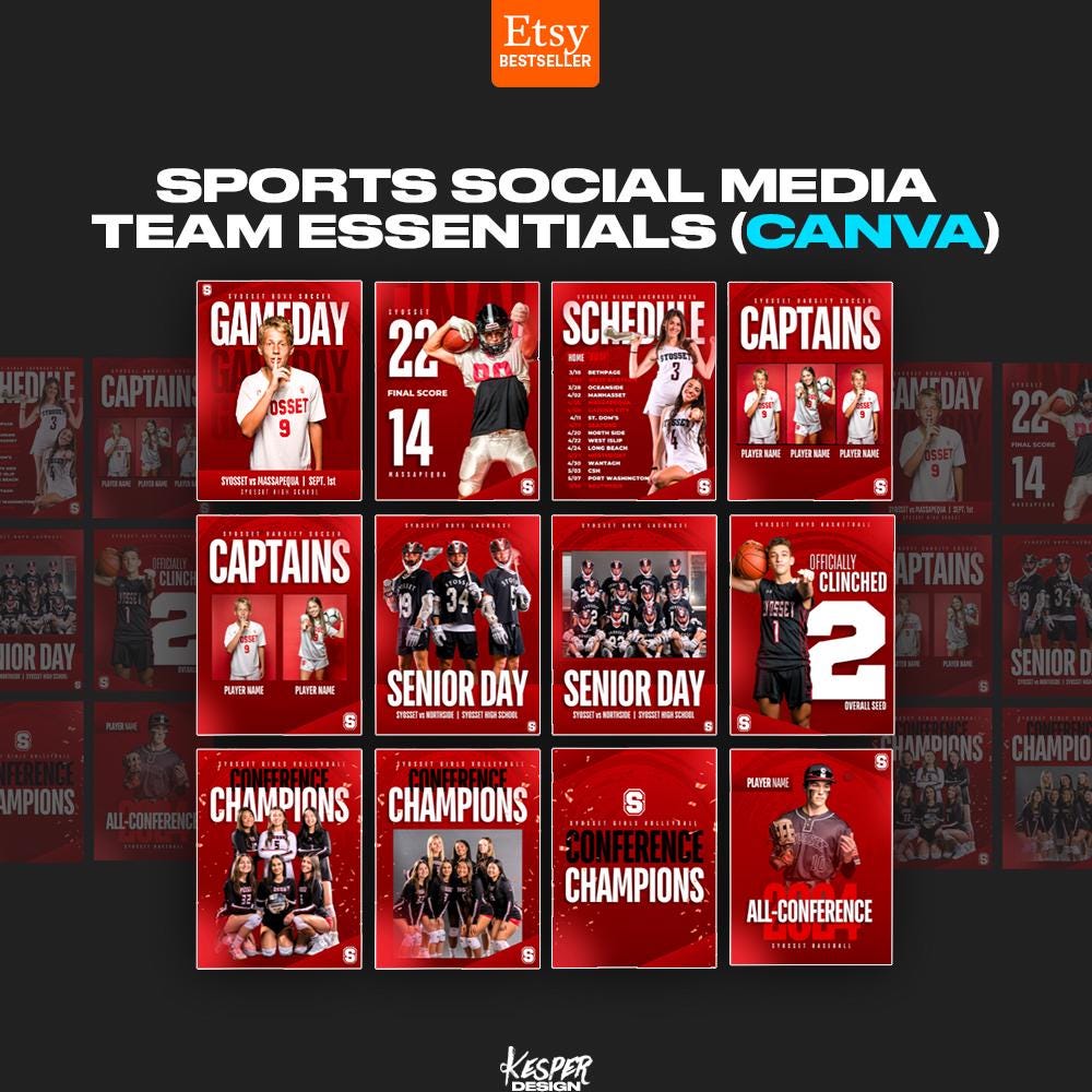 Professional Canva Sports Templates - 12 Customizable Graphics for Social Media / Instagram - Gameday, Final Score, Schedule, Senior Night