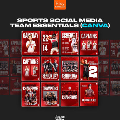 Professional Canva Sports Templates - 12 Customizable Graphics for Social Media / Instagram - Gameday, Final Score, Schedule, Senior Night
